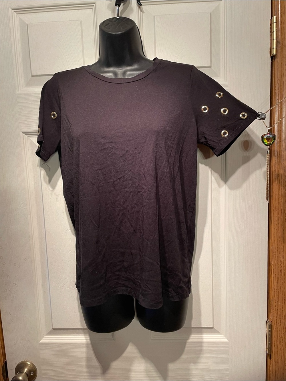 Michael Kors Black Short Sleeve Top with Grommet Detail